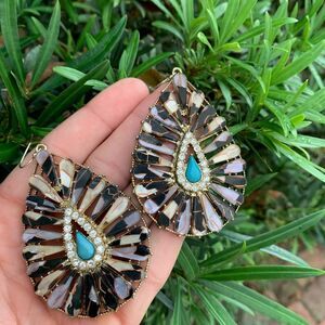 Turquoise  Stone Crystal Tear Drop Hook Earrings